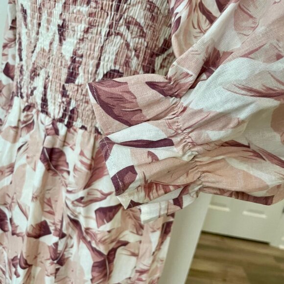 HOUSE OF HARLOW 1960 MAXI DRESS BY REVOLVE PALM TREE LEAVES MOCCA/TAN Sz M CHIC - Picture 9 of 15